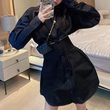 TWOTWINSTYLE White Mini Dress For Women Lapel Long Sleeve High Waist Solid Dresses Female Spring Clothing Fashion Style New