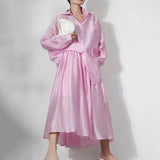 Causal Pink Fold Pleated Women's Shirt Lapel Long Sleeve Patchwork Pocket Straight Blouses Female 2022 Spring