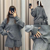 Solid Color Round Collar Loose Blouse Simple Dress Set In Autumn