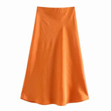 2024 New Elastic Waistline Simple Full-Color Satin Full-Length Skirt-Outfit