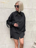 Fashion Loose Black Women Dresses 2022 Elegant Lapel Long Sleeve Single Breasting Asymmetry Mini Dress Shirt