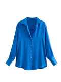 Vintage Solid Satin Blouse Shirts Female Fashion Casual Long Sleeve Button Up Shirt 2022 Ladies Chic Pink Overshirt
