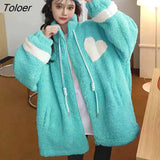 Stand Collar Lambswool Jackets Women Streetwear Drawstring Cotton Padded Coat Woman Zipper Up Warm Winter Jacket