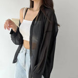 Temperament Long-Sleeved Sunscreen Shirt Women 2025 Summer New Chiffon Shirt Air-Conditioning Shirt White