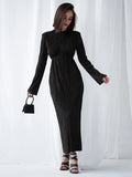 Luxury Elegant Dress Women Pleated Autumn Party Dress Lady Slim Long Sleeve Midi Dress Evening 2022 Robe Hollow