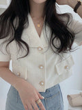 Summer Women's Shirt Coat Fashion All-match Thin Pearl Button Women's Short Casual Short-sleeved Solid Color Coat Shirt