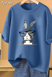 100% Cotton L-5XL Plus Size T Shirt Bunny Print O Neck Tshirt Short Sleeve Women Top Basic Summer Couple Solid T