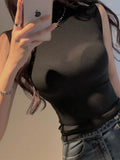 Turtleneck Sleeveless T Shirts Female Vintage Women Clothing 2023 Summer New Slim Tee Shirt Femme Fashion Korean Y2K Tops-Outfit