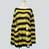 Gothic Punk Hole Stripe Tshirt Women Pastel Goth Fairy Grunge Harajuku Top Oversized Dark Aesthetic Emo alt