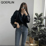Thick Warm Winter Turtleneck Sweater Women Autumn Loose Knitted Jumper Solid Zipper Pink Sweater Oversized