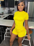 Summer Casual 2 Two Peice Sets Outfits Tracksuit Women Short Sleeve O Neck Crop Top Skinny Shorts Black Matching Sets