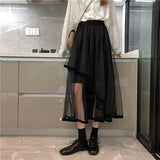Women Solid Korean Style Asymmetrical Mesh Fashion Spring Sweet Students Cozy Loose Hipster Casual All-match High