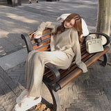 Two Piece Set Pullover Sweater Tracksuit Women High Waist Knit Straight Pants Suit Spring