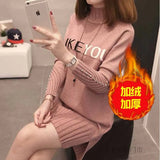 Knit Sweater Pullover NEW Autumn Winter Clothes Half Turtleneck Long-sleeved Bead Medium long Jumper Sweater Female