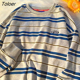 Gray Striped Sweatshirt Vintage Streetwear Womens Winter Tops 2021 New Hip Hop Teens Clothes O-neck Long Sleeve