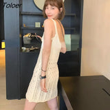 Dress Women Elegant Summer Clothing Street Wear Lovely Simple College Ins Korean Style Hollow Out Mini Solid