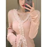 Elegant Blouse Women Casual Knitted Sweater Female Long Sleeve Y2k Crop Tops Korean Fashion 2022 Autumn Outwear