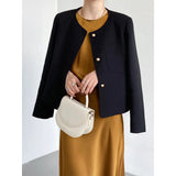 Button Up Tweed Coat Black Beige Autumn Elegant Women's Short Cardigan