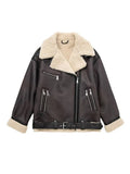 Faux Fur Jacket With Zipper Women Long Sleeve Double-sided Jackets Warm Coat Female Casual Lapel Lace Up