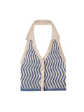Casual Women Cardigan Fashion Female Knitted Strapless Backless Crop Tops V-neck Stripe Button Sexy Party Tank