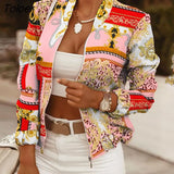 Women Jackets Short Coats Vintage Print Long Sleeve Zipper Slim Thin Jacket 2021 Fashion Casual Outerwear Female