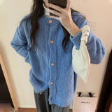 Cardigan Candy Color Soft Waxy Sweater Girl Autumn And Winter New Loose Lazy Circle Yarn Sweater Jacket-Outfit