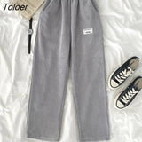 Autumn Winter Womens Thick Warm Pants 2023 Casual Corduroy High Waist Loose Pants Woman Ulzzang Wide-leg Trousers