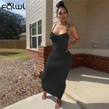 Summer Streetwear Blue Bodycon Dress Women Spaghetti Strap Sleeveless Backless Dresses Female Casual Beach Maxi Dress