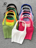 Summer Basic Halter Sexy Camisole Women Elastic Waist Design Slim Strap Top Korean Female Y2K Backless Beach