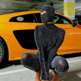 Sisterlinda Sexy Backless Shiny Jumpsuit+Mask Two Piece Outfits Women Matching Set 2021 Spring Night Party Club Femme