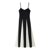 Women's Clothing 2025 Spring New Black And White Splicing Big Dress Slings Hanging Dress