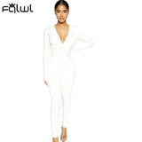 Fall Streetwear Bodycon Jumpsuit Women Long Sleeve V Neck Black White One Piece Outfits Rompers Women Jumpsuits