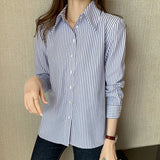Sleeve Stirped Chiffon Blouse Shirt Tops Blouse Women Blusas Mujer De Moda 2021 Turn Down Collar Office Blouse Blusa