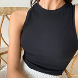 Knitted Ribbed Solid Vest Women Casual Basic Skinny Tank Sleeveless Cottons Sexy Ladies Summer Off Shoulder Crop