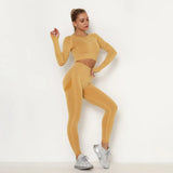 Seamless Gym set Fitness Sports Suits GYM Cloth Long Sleeve Shirts High Waist Running Sexy Booty Leggings Workout