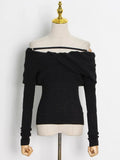 Korean Fashion Sweater For Women Slash Neck Long Sleeve Slim Solid Knitting Pullover Female Spring Clothing