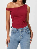 Sexy Women Tank Crop Tops Slim Fit Off Shoulder Sleeveless Solid Color Summer Party Ruched Mini Vest Streetwear 2024-Outfit