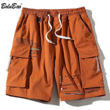 Men Cargo Shorts Summer New Men's High Street Letter Casual Shorts Drawstring Pocket Knee Length Shorts