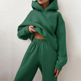 Women's Pure Color Casual Fashion Trousers Thick Sports Hoodie Set