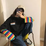 Sleeve Harajuku T-Shirt Women'S Stitching Long Sleeve T-Shirt Stripe Printing O-Neck Chic Tops 2022 Summer
