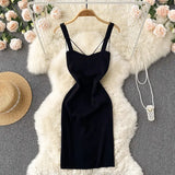 Knit Solid Women Summer Dress 2022 Slim Vacation Elegant Temperament Chic Backless Ladies A Line Midi