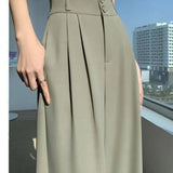 Waist Wide Leg Pants for Women New Loose Straight Coffee Trousers Autumn Double Buttons Casual Suit Pants Female-Outfit