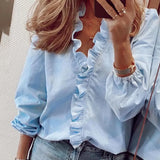 Boho Floral Print Slim Shirt Office Lady Retro Tops Women Casual Short Sleeve Sexy V-neck Ruffles Blouse 2022