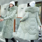 Winter New Fashion Large Size Cotton Clothes Female Long Korean Version Of The Waist Over The Knee And Thick Big Wool Collar Cotton-Padded Jacket Coat-Outfit