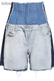 Hit Color Denim Shorts For Female High Waist Women's Casual Wide-legged Shorts Fashion Streetwear Tide New