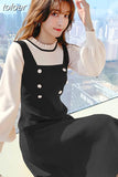 Knitted Woman Dress Women Party Slim Waist Long Sleeve A Line Sweater Dresses Ladies Fake Two Vestidos Mujer Winter