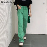 2021 Woman Straight Long Green Jeans High Waist Overlength Jeans Cotton Denim Pants Female Widel-leg Floor