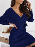 Off Shoulder Sweater Dress Women Backless Knitted Jumper Sexy Female Long Sleeve Spring Fall Elegant V Neck See Through