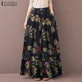 ZANZEA 2022 Kaftan Printed Pants Women's Wide Leg Trousers Elastic Waist Long Pantalon Palazzo Casual Floral