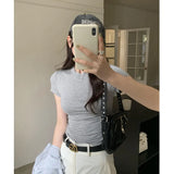 Pink Round-Neck Short-Sleeved T-Shirt A New Slim, Slim, Casual And Beautiful Blouse For Women In Spring And Summer-Outfit